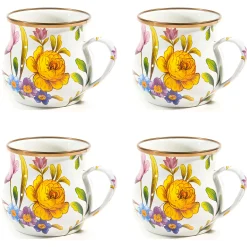 MacKenzie-Childs White Flower Market White Mugs, Set of 4| Kitchen & Dining Sets|The Coffee Shop
