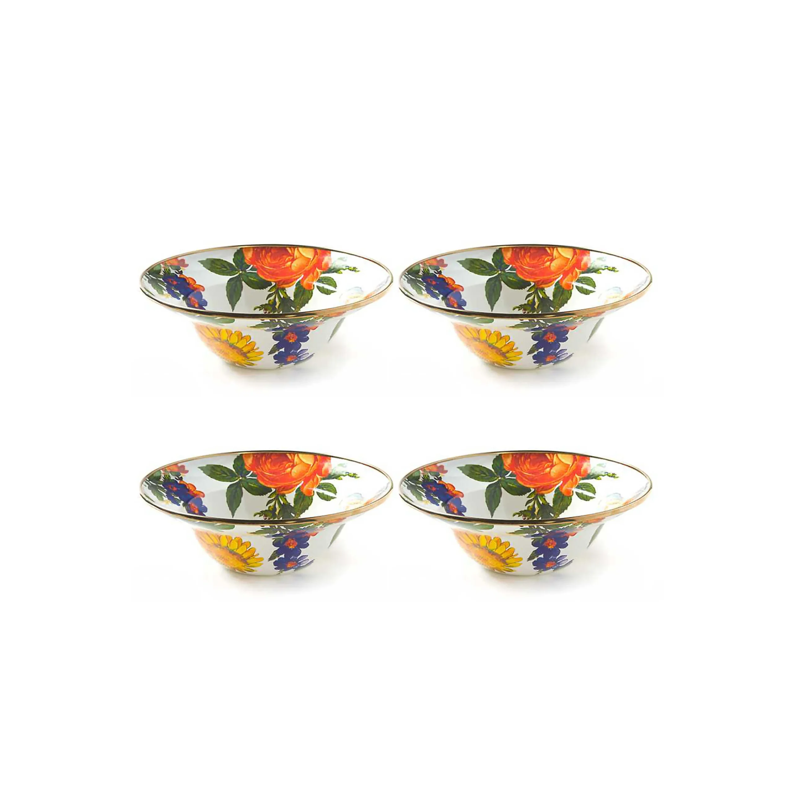MacKenzie-Childs White Flower Market White Breakfast Bowls, Set of 4| Kitchen & Dining Sets|Dinnerware & Flatware