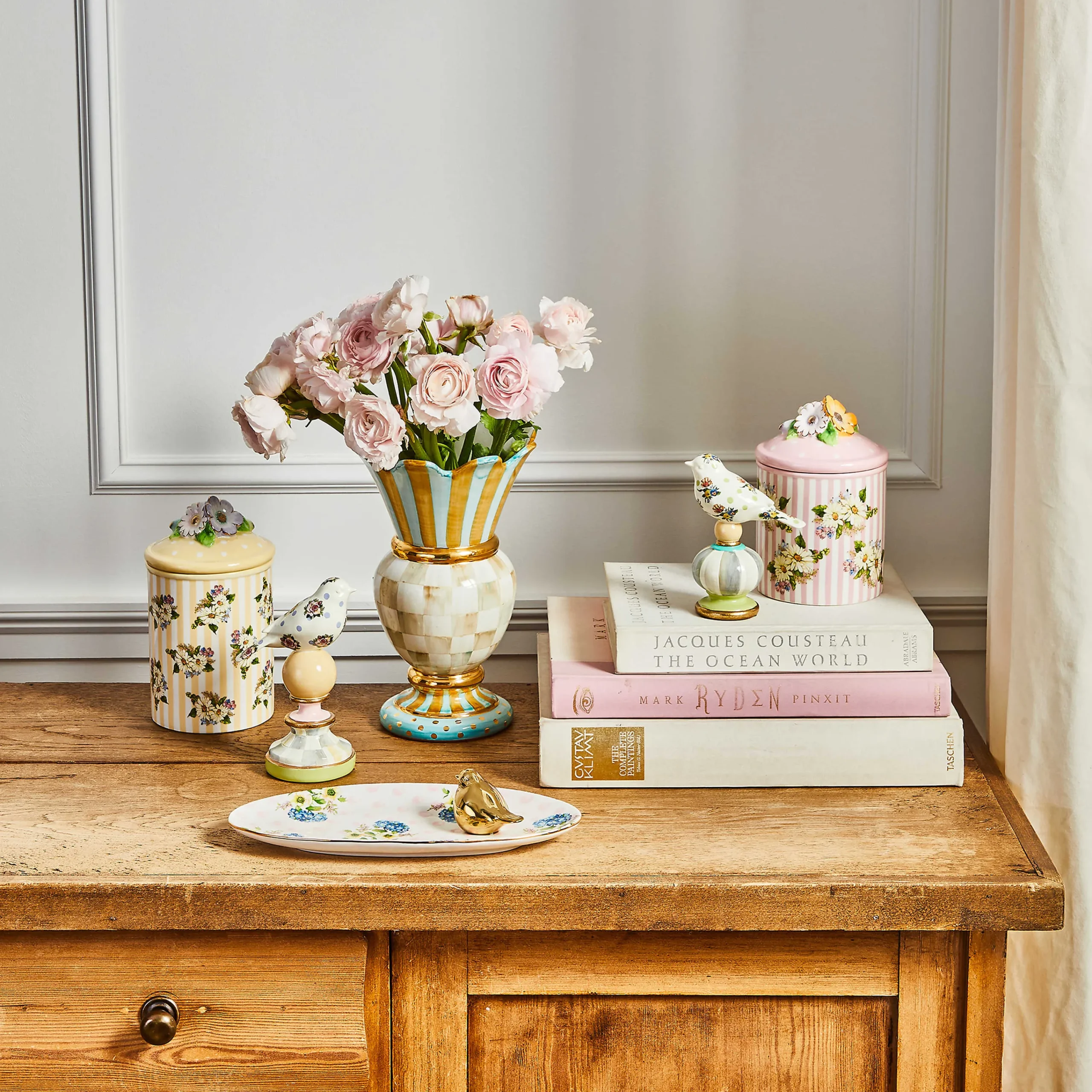 MacKenzie-Childs Wildflowers Bird Topiaries - Set of 2| Spring|Room Accents