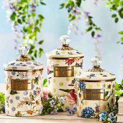 MacKenzie-Childs Wildflowers Blue Enamel Medium Canister| Kitchen Storage & Organization