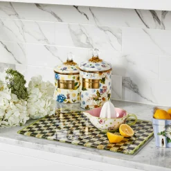 MacKenzie-Childs Wildflowers Blue Enamel Medium Canister| Kitchen Storage & Organization