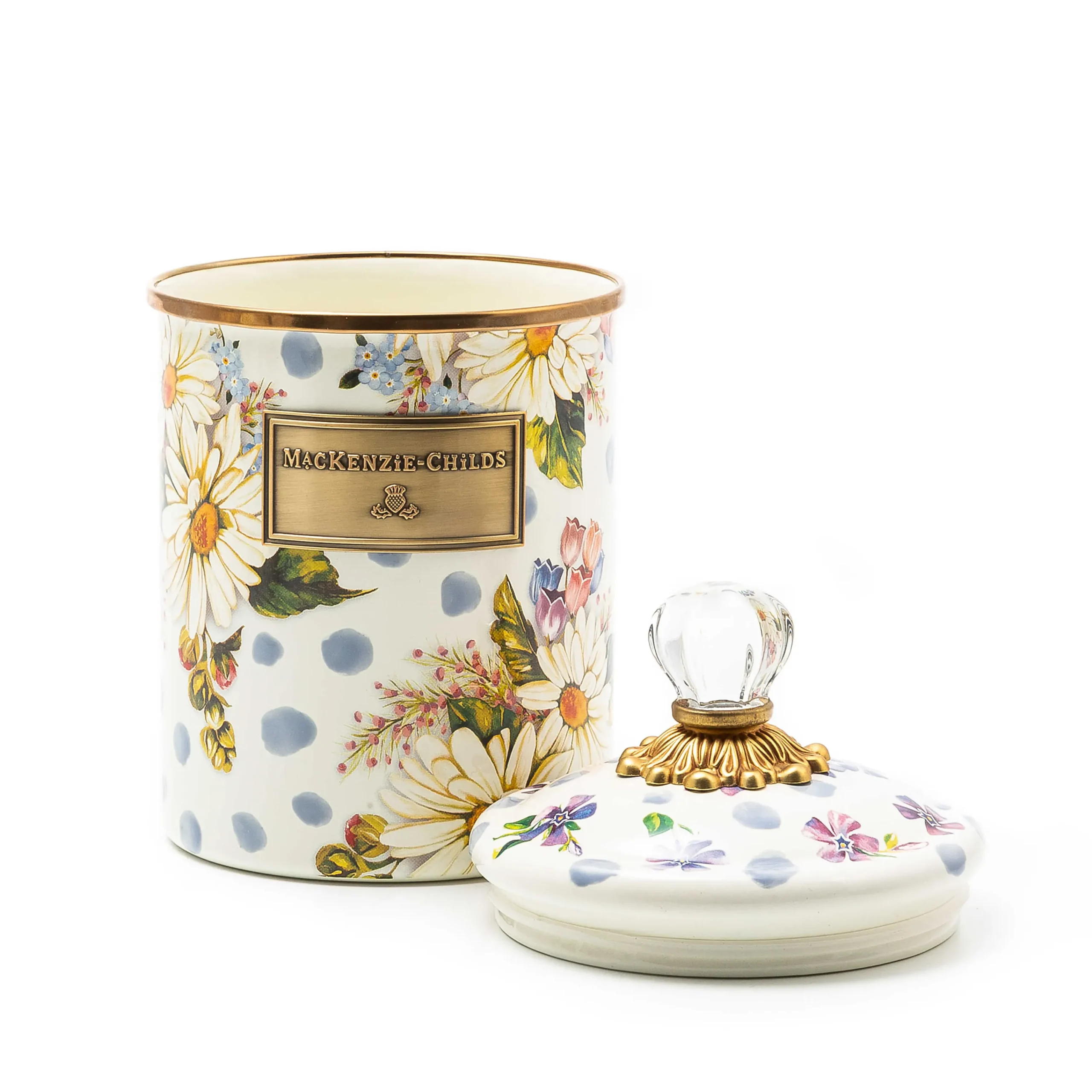 MacKenzie-Childs Wildflowers Blue Enamel Medium Canister| Kitchen Storage & Organization