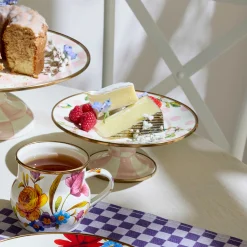 MacKenzie-Childs Wildflowers Pink Mini Pedestal Platter| Serveware
