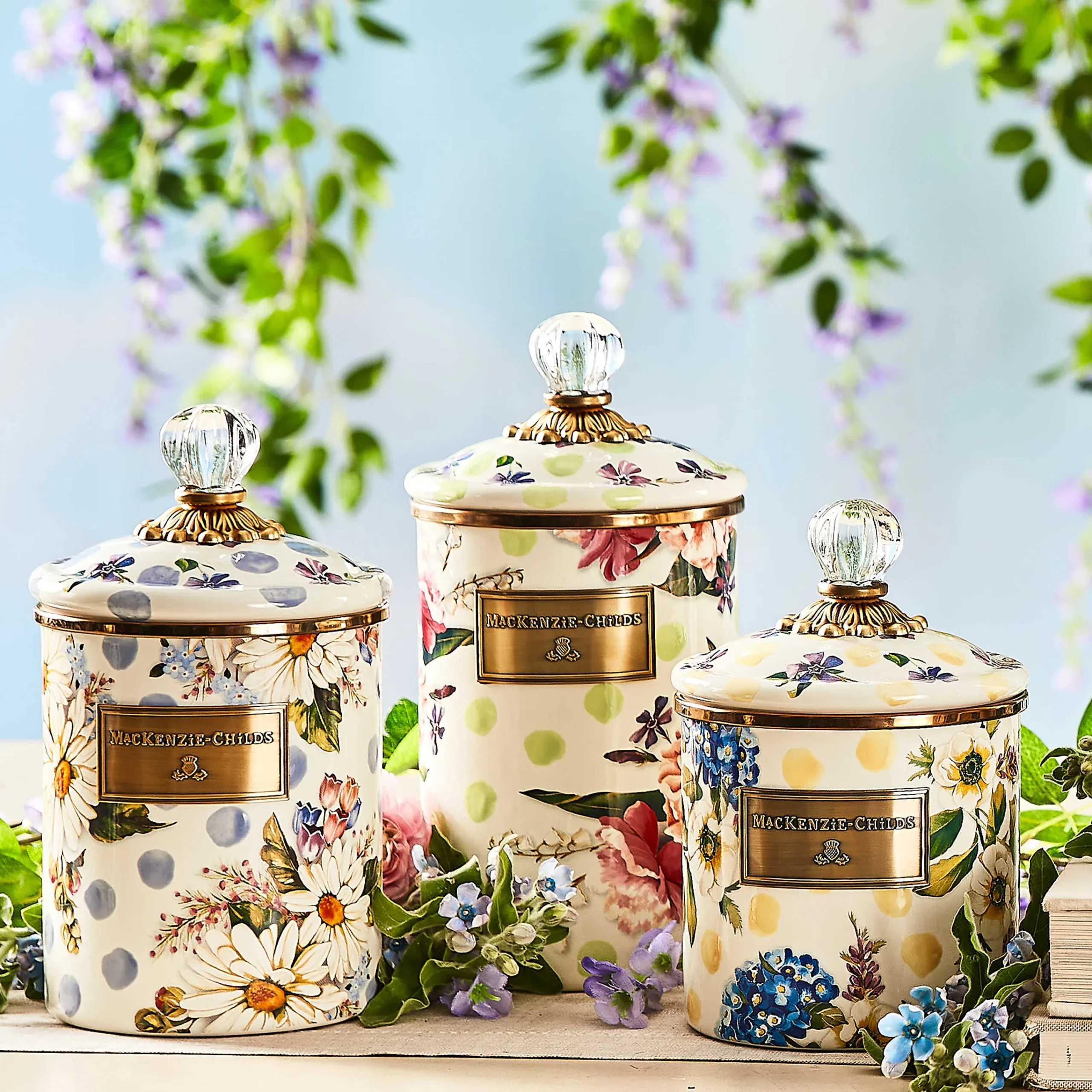 MacKenzie-Childs Wildflowers Yellow Small Canister| Kitchen Storage & Organization