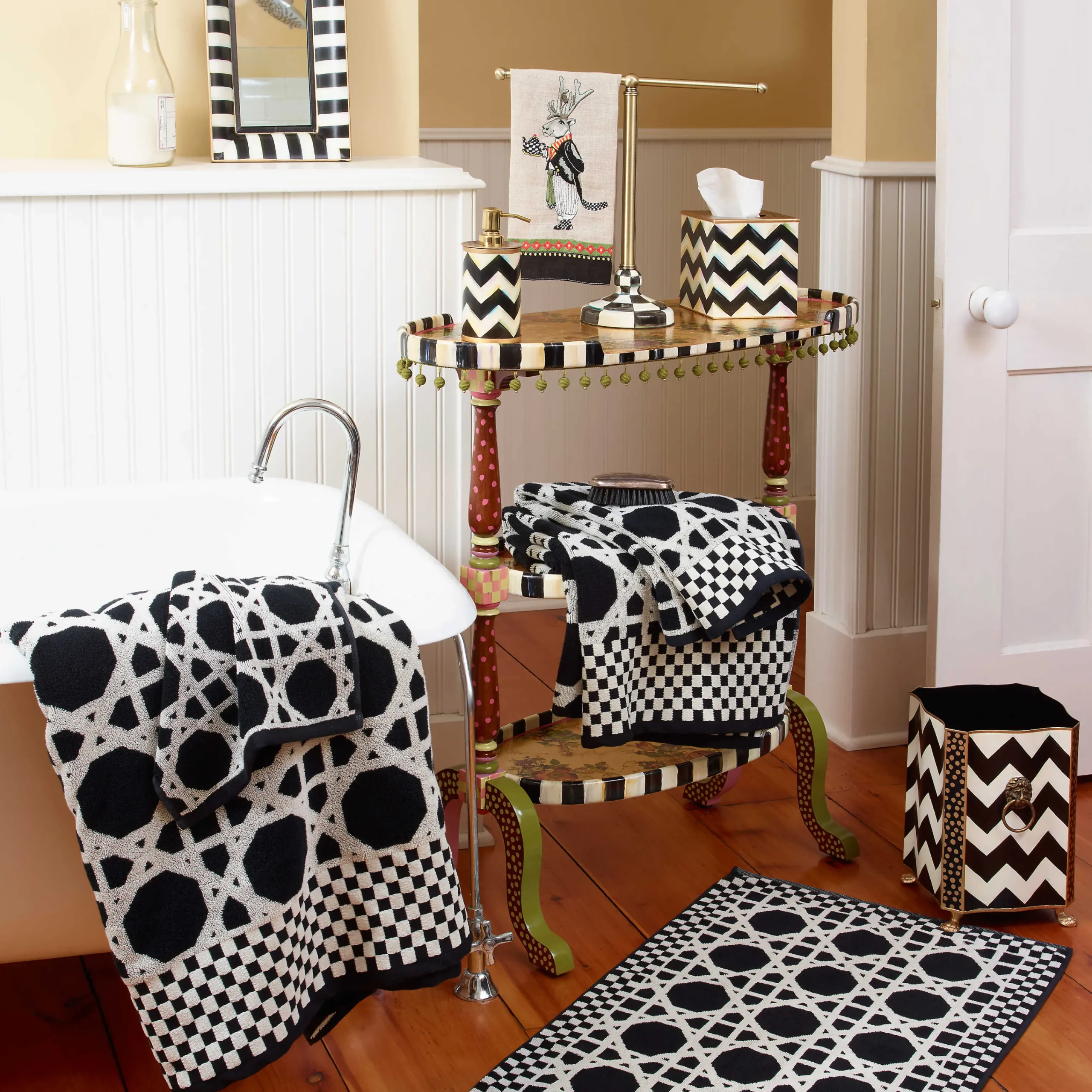 MacKenzie-Childs Zig Zag Waste Bin| Bath & Bath Accessories|Room Accents